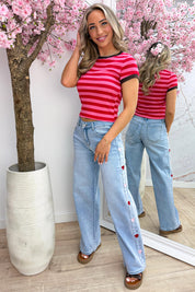Color stripe topje - Rood