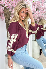 Special embroidery cotton blouse - Bordeaux
