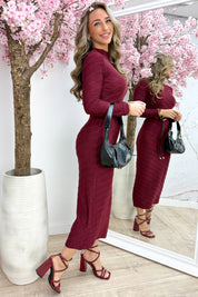 Pattern maxi dress (Incl. riem) - Bordeaux