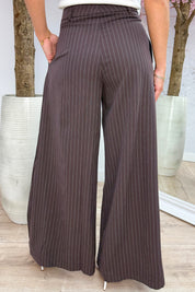Pleated wide leg stripe pantalon - Bruin