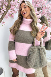 Soft and striped coll dress - Roze