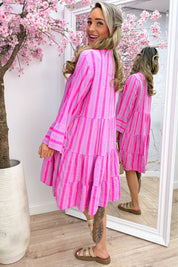 Sunny stripes cotton ibiza dress - Lollypop roze