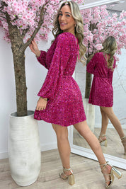 Holly jolly paillet dress - Fuchsia