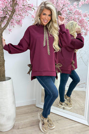 Leopard bow hoodie - Bordeaux
