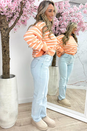 Happy stripes trui - Koraal