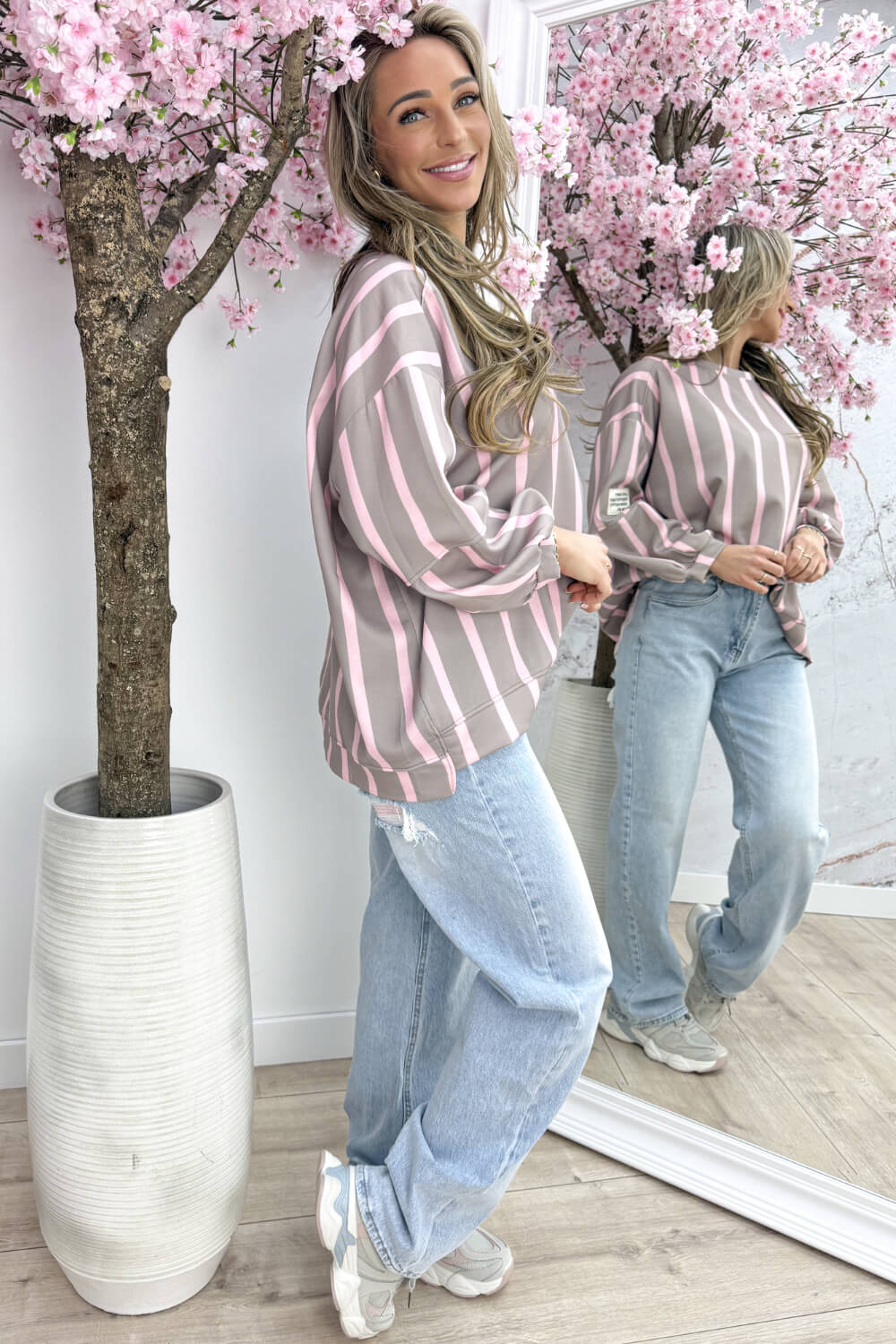 Perfect embleem stripe trui - Taupe