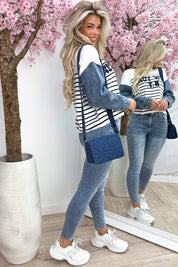 Ney Work Denim Sleeve Trui - White