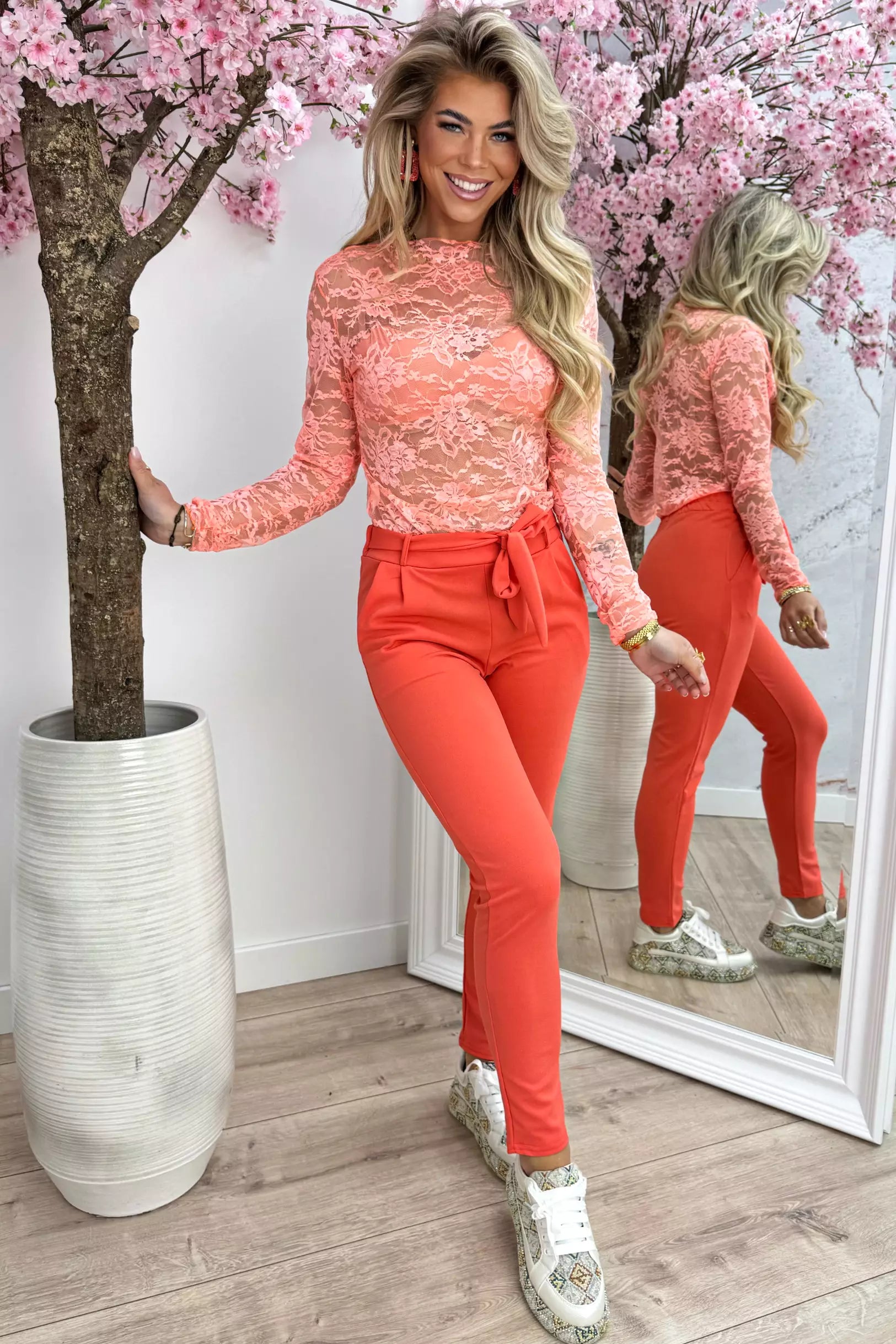 Flower lace topje - Oranje