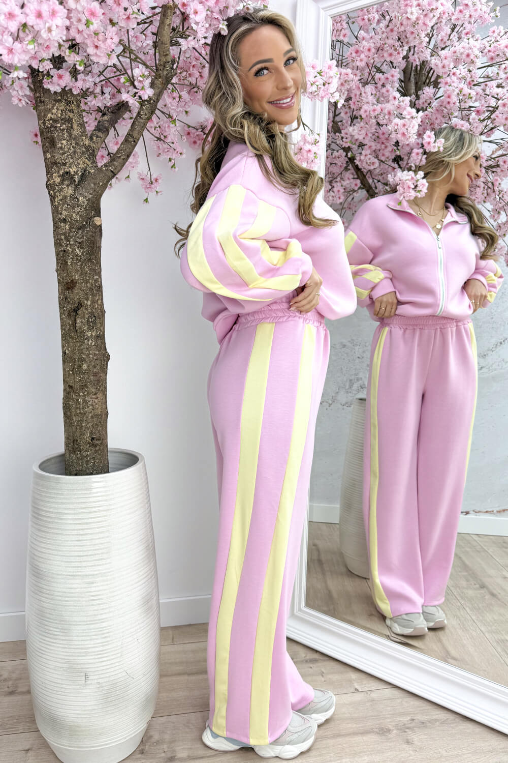 Zip it up stripe comfy co-ord - Lollypop roze
