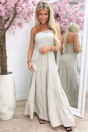 Sweet strapless cotton dress - Beige