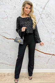 Exclusive paillet cropped topje - Zwart