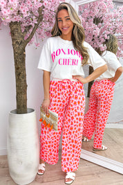 Multi color leopard flowy pants - Fuchsia
