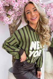 NY city striped sweater - Army
