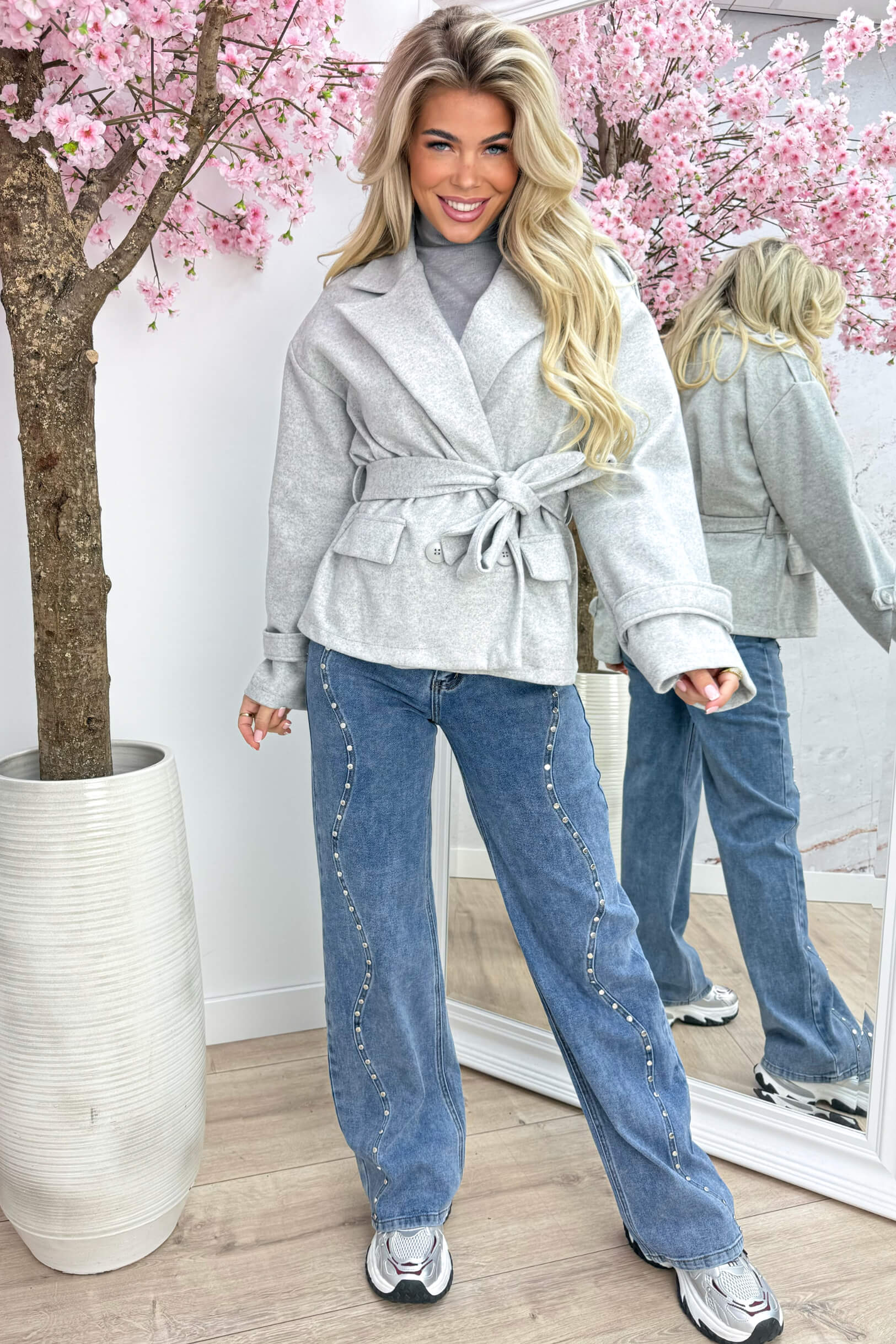 Vilt bow trenchcoat - Lt. grijs