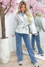 Vilt bow trenchcoat - Lt. grijs