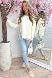 Twice as nice lace trui - Beige