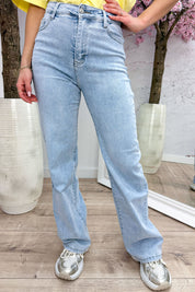 Popular leopard diamond straight leg jeans - Geel