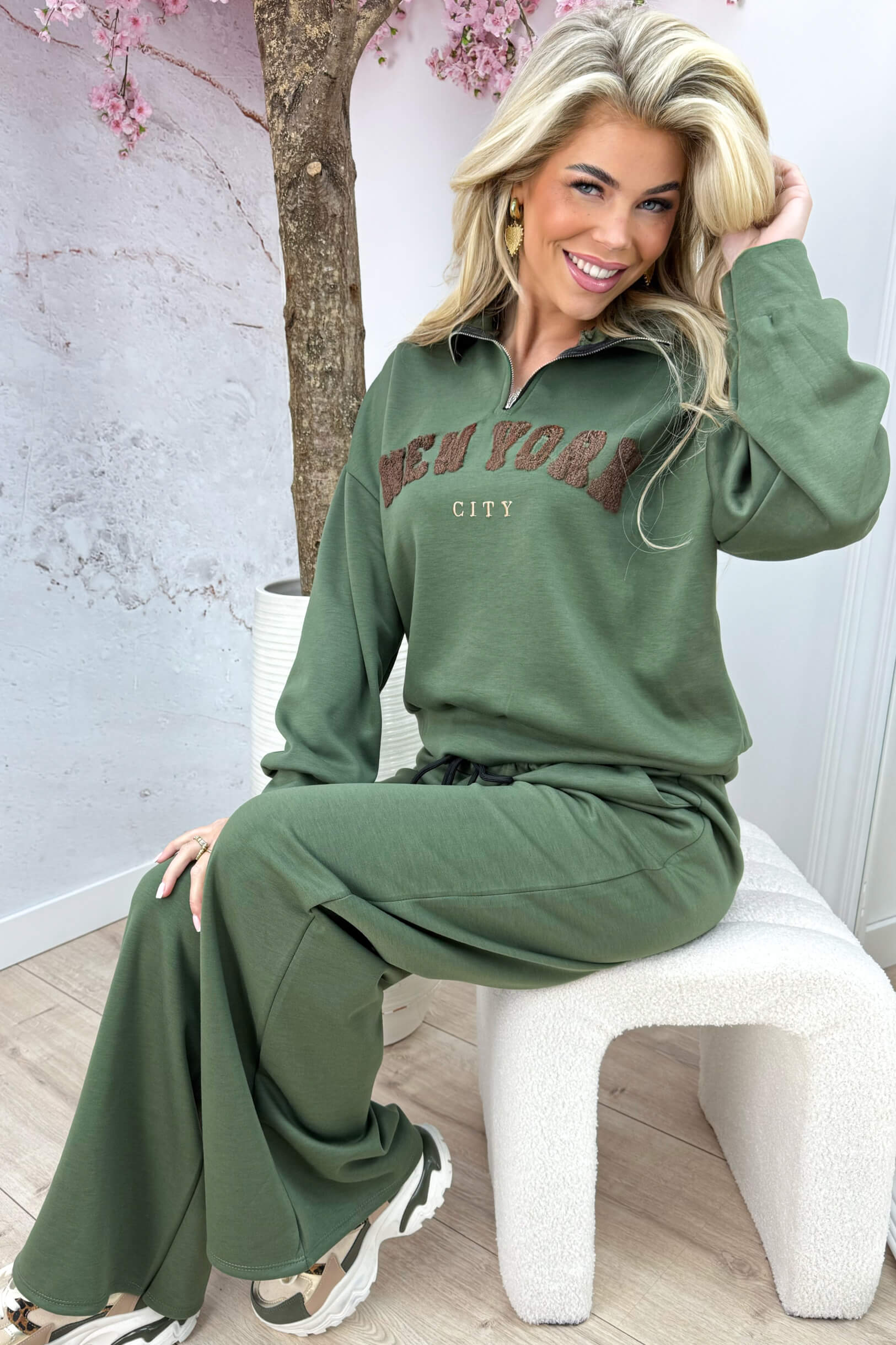 New york zipper comfy co-ord - Army