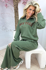 New york zipper comfy co-ord - Army