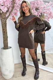 Studded fringe dress - Bruin