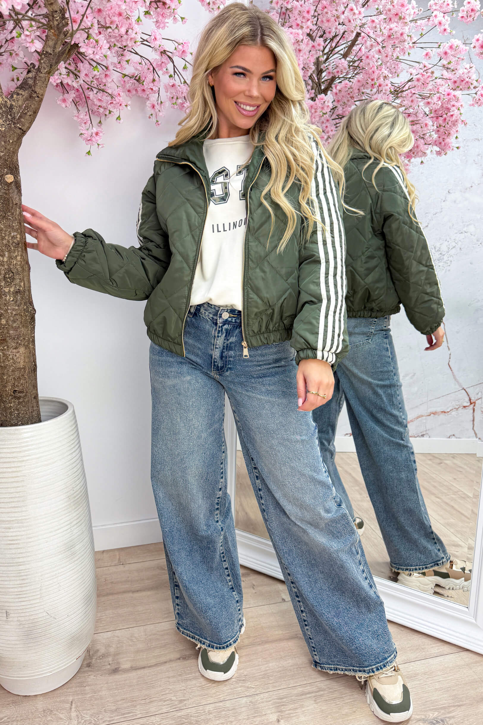 Puffy striped bomber - Groen