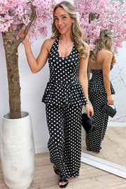 Polkadot peplum travel co-ord - Zwart