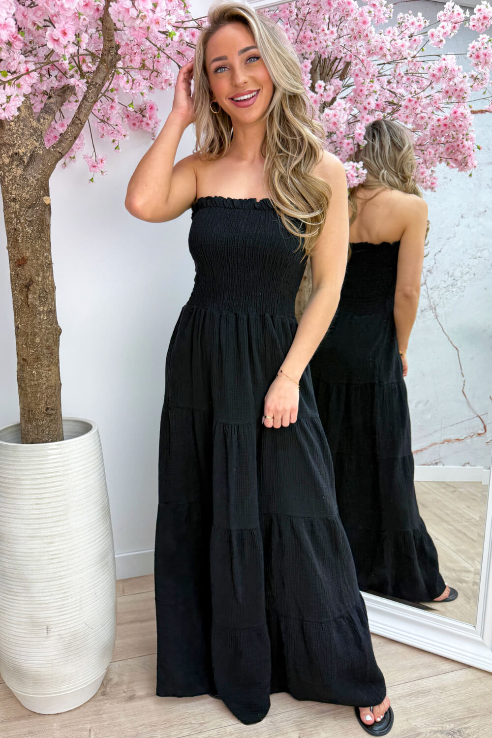Valencia cotton dress - Zwart