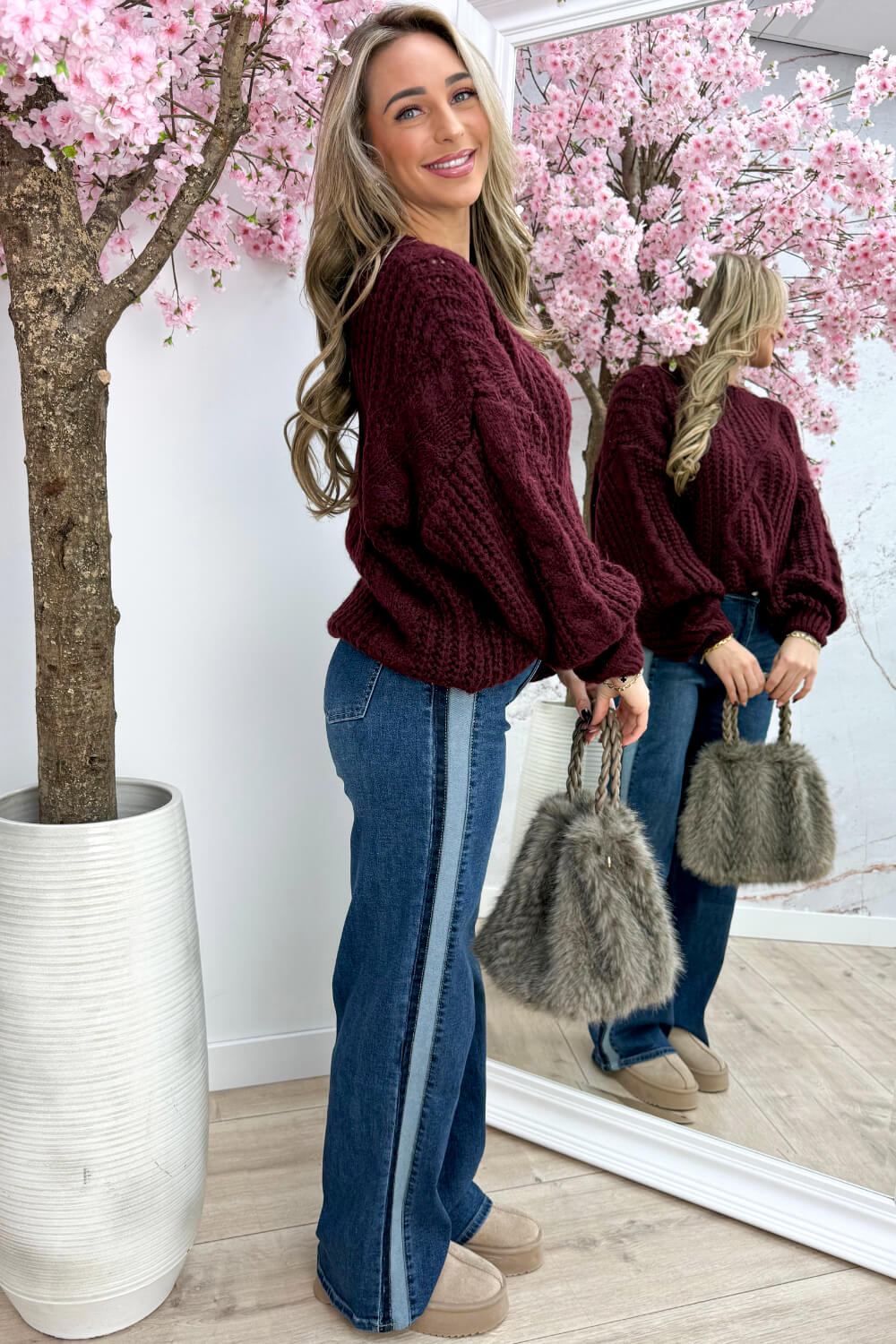 Feeling frosty cable trui - Bordeaux