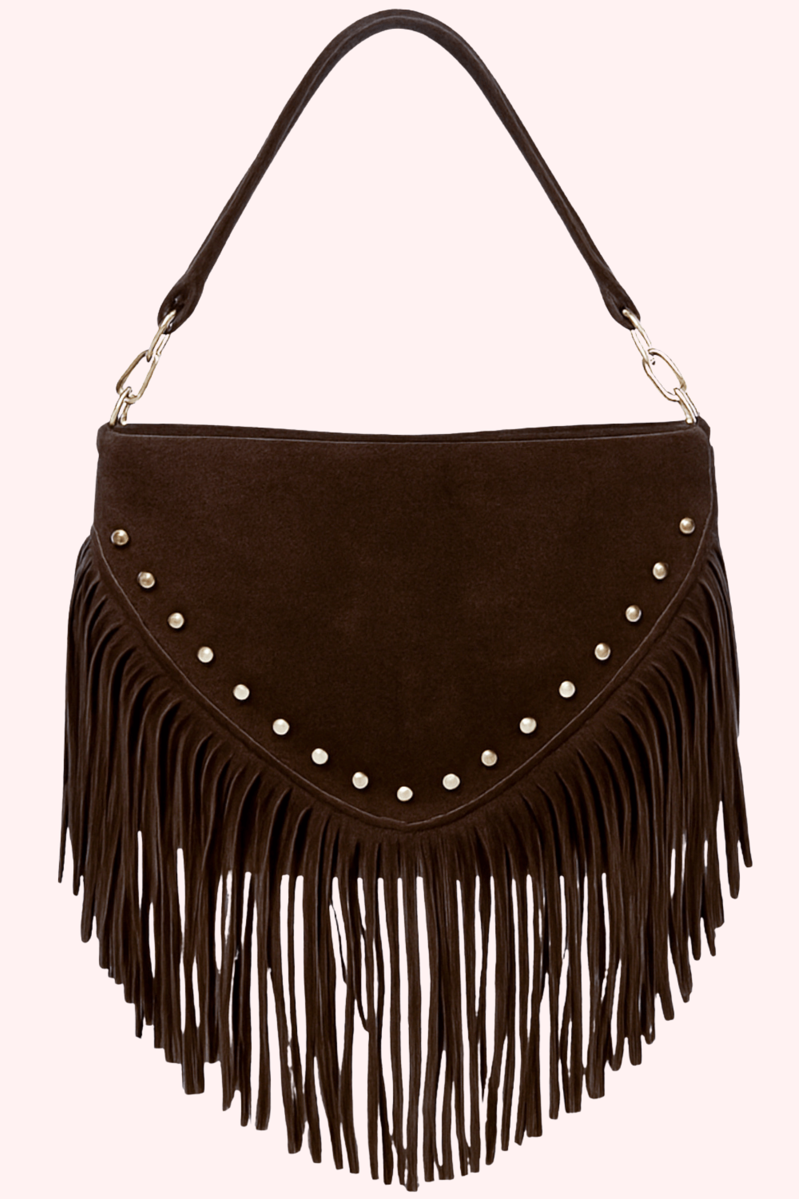 Suede studded fringe bag (echt leer) - Bruin