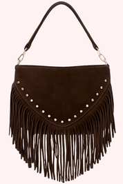 Suede studded fringe bag (echt leer) - Bruin