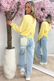 Twist and lace trui - Geel