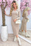 Bee mine ribbed dress (Incl. riem) - Taupe