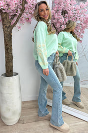 Bloomy embroidery trui - Mint