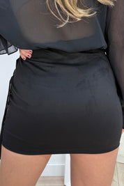 Belted suede look fringe skirt - Zwart