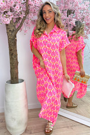 Seashell cotton maxi dress - Fuchsia
