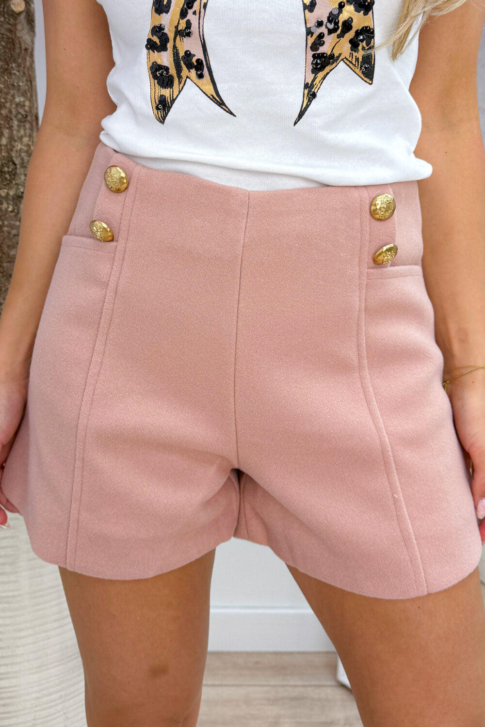 Gold button vilt short - Oud roze
