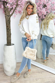 Chic gold button topje - Wit