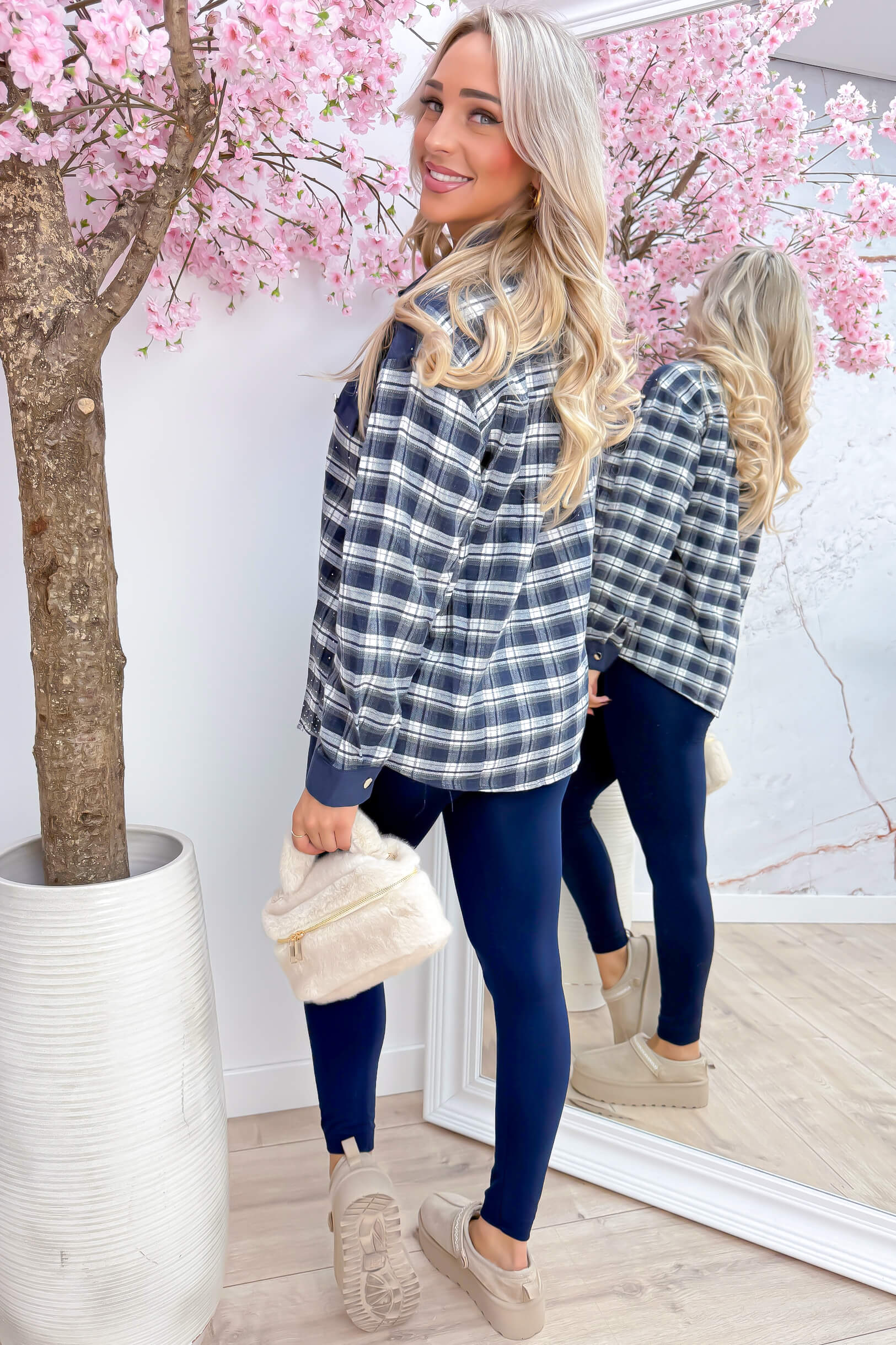 Who says checks can't shine blouse - Navy