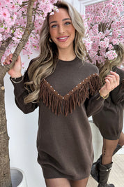 Studded fringe dress - Bruin