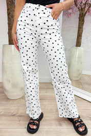 Polka dots chic wide leg jeans - Wit