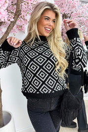 Aztec paillet trui - Zwart