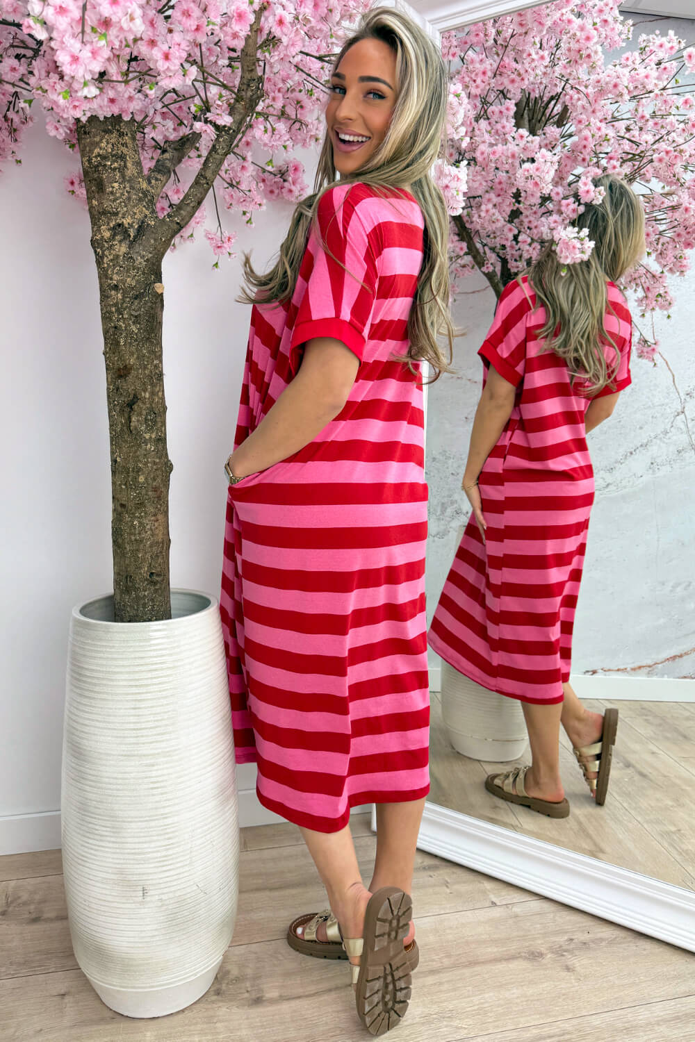 Comfy stripe dress - Rood