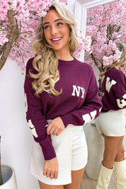 Woven leather look NY trui - Bordeaux