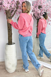 Twist and lace trui - Koraal