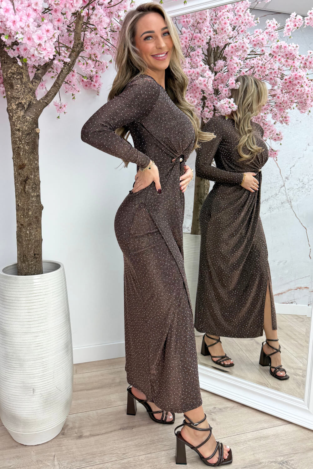 Diamond draped maxi dress - Bruin