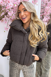 Puffy in suede look winterjas - Bruin
