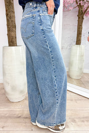Adjustable wide leg jeans (Queen Hearts) - Jeans blue