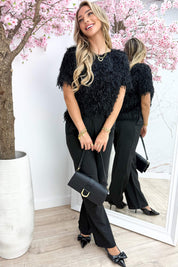 Sparkling feather topje - Zwart