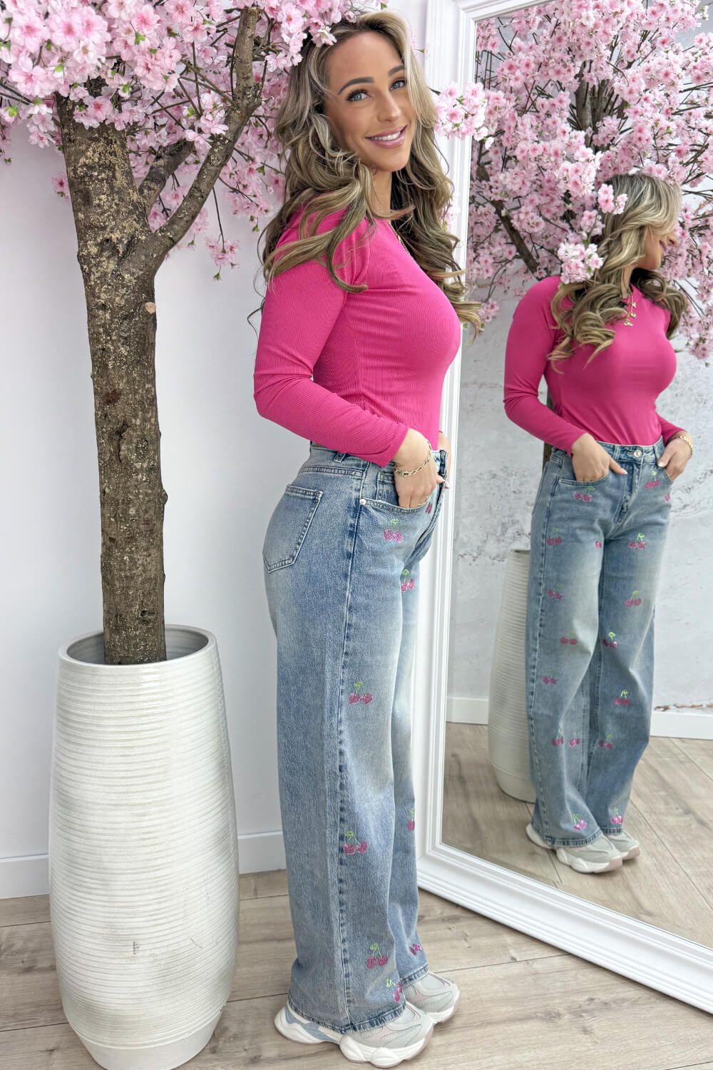 Ribbed basic topje - Fuchsia