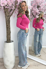 Ribbed basic topje - Fuchsia